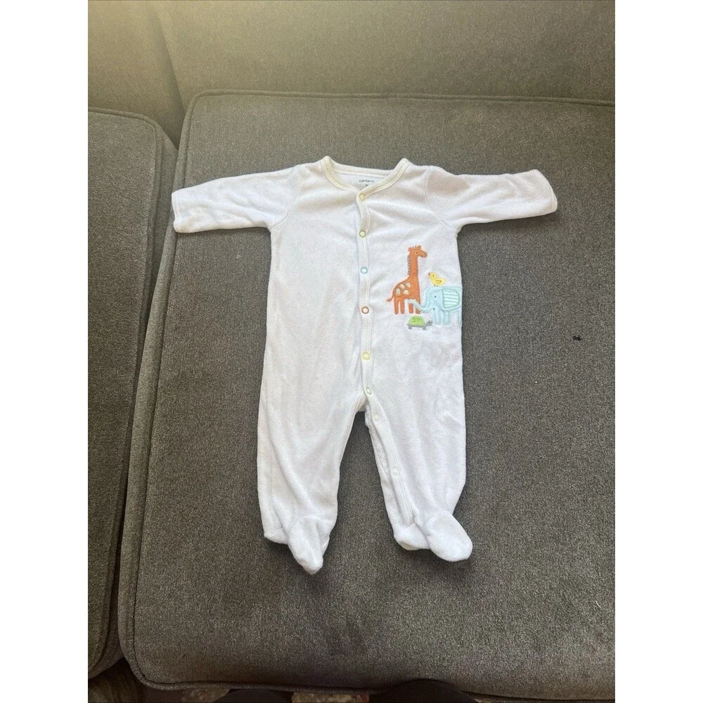 Carters Boys Size‎ 3 Months Romper One Piece Footsie White Snap UP Long Sleeve